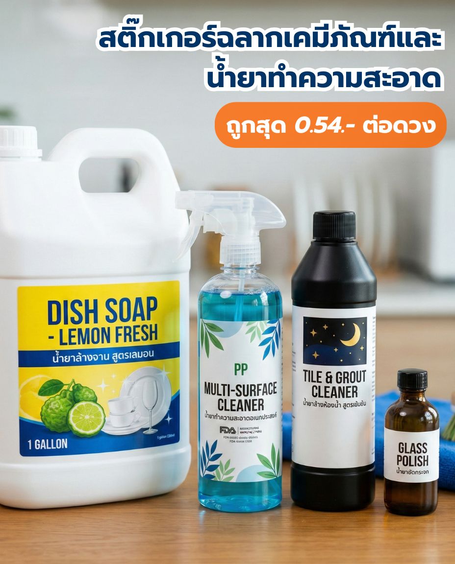สติ๊กเกอร์ฉลากเคมีภัณฑ์และน้ำยาทำความสะอาด